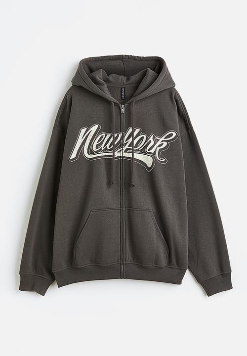 H&M - Oversized zip-through hoodie - dark grey/new york 