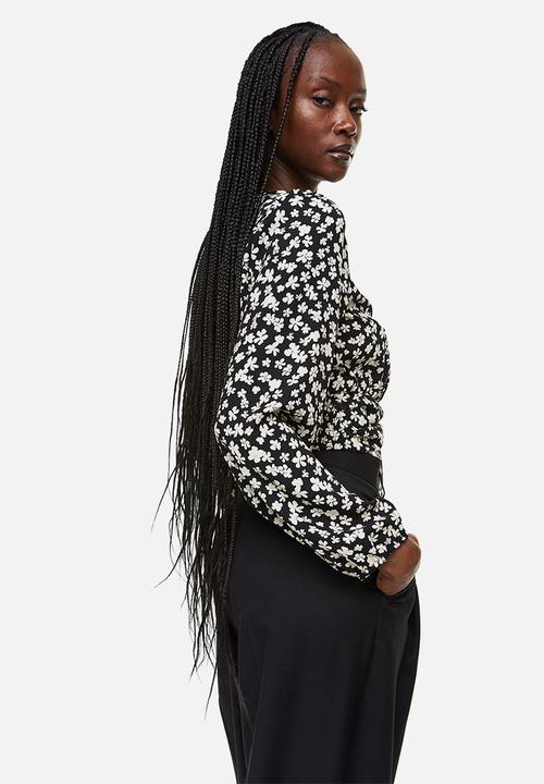 H&M - Drawstring blouse - black/small flowers