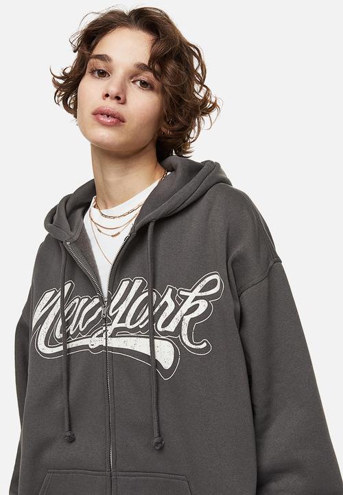 H&M - Oversized zip-through hoodie - dark grey/new york 