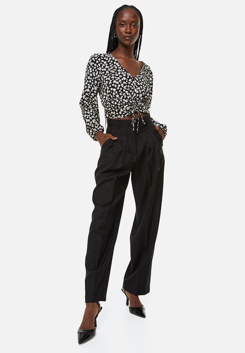 H&M - Drawstring blouse - black/small flowers