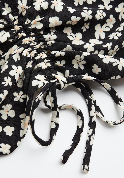 H&M - Drawstring blouse - black/small flowers