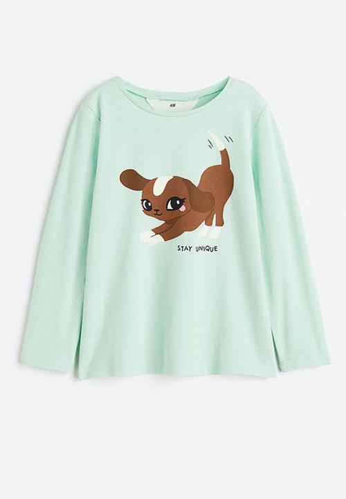 H&M - Printed jersey top - light green/stay unique