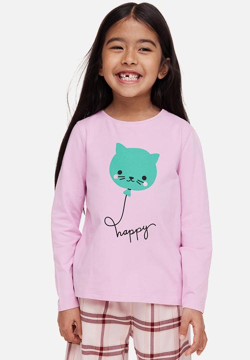 H&M - Printed jersey top - light pink/balloon