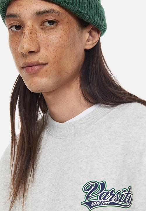 H&M - Oversized fit printed sweatshirt - light grey marl / varsity 