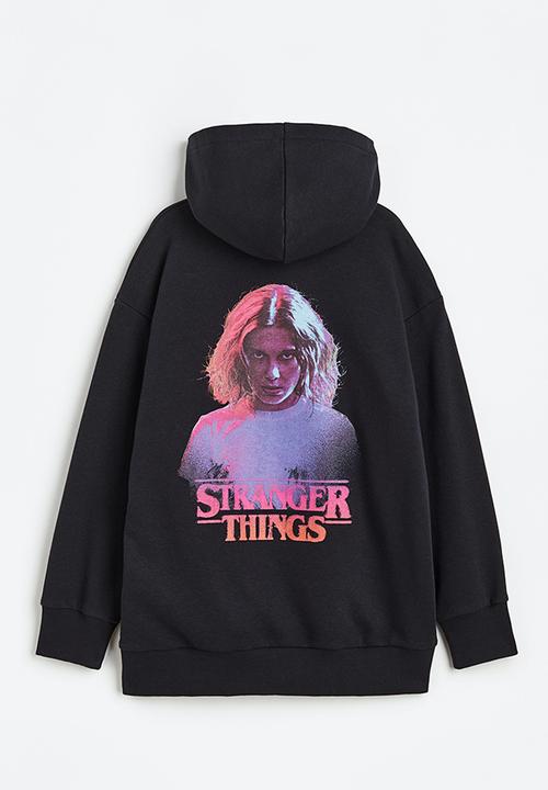 H&M - Oversized printed zip-through hoodie - black/stranger things 