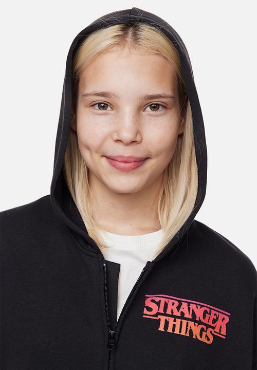 H&M - Oversized printed zip-through hoodie - black/stranger things 