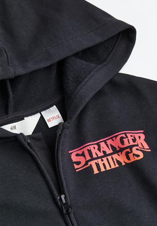 H&M - Oversized printed zip-through hoodie - black/stranger things 