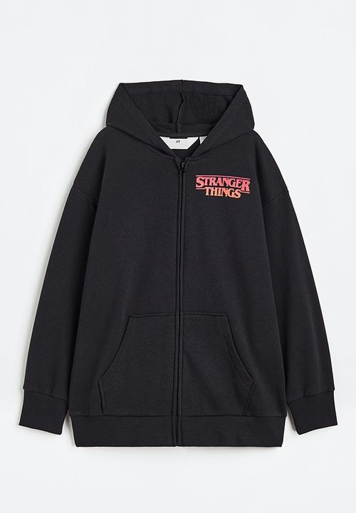 H&M - Oversized printed zip-through hoodie - black/stranger things 