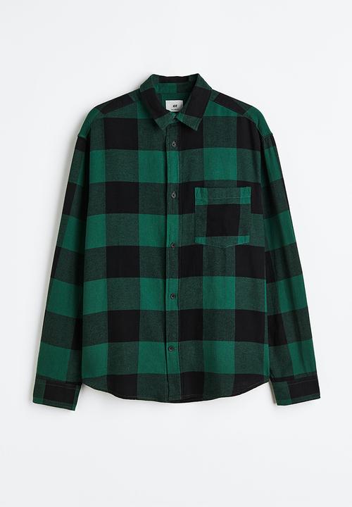 H&M - Relaxed fit flannel shirt - dark green / black 