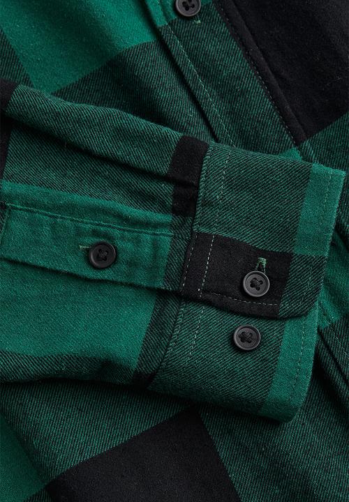 H&M - Relaxed fit flannel shirt - dark green / black 