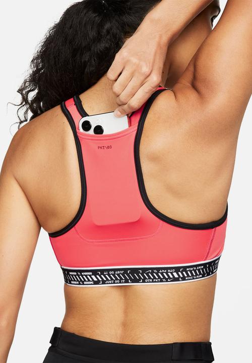 Nike - W nk swsh on the run bra - ember glow/black/white/white