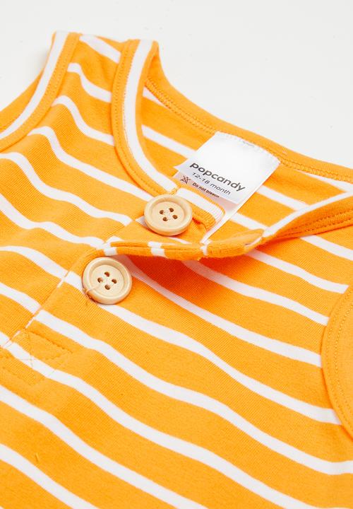 Pop Candy - Sleeveless striped romper - orange & white