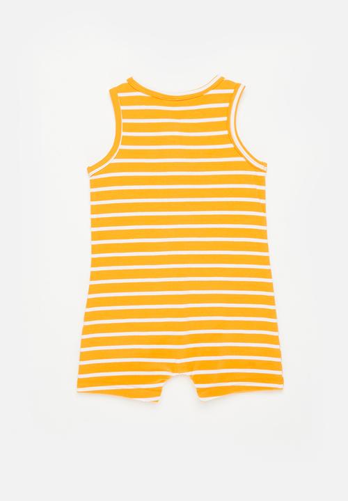 Pop Candy - Sleeveless striped romper - orange & white