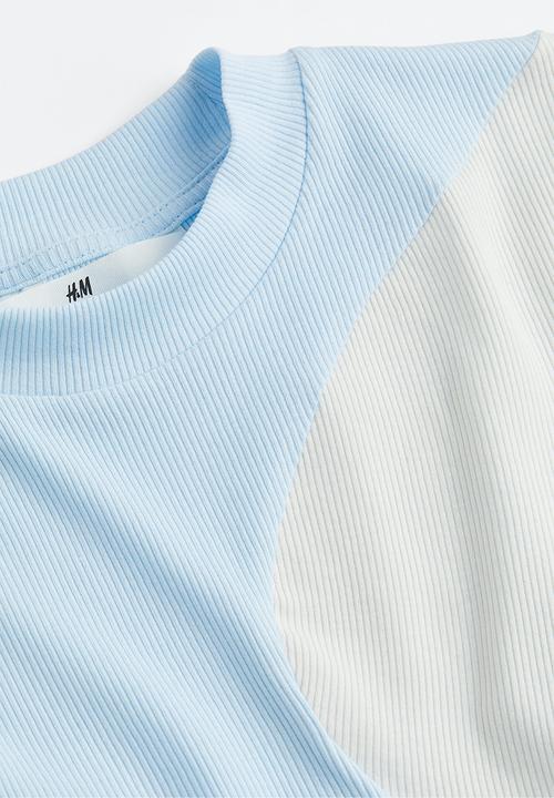 H&M - Long-sleeved jersey top - light blue & white 