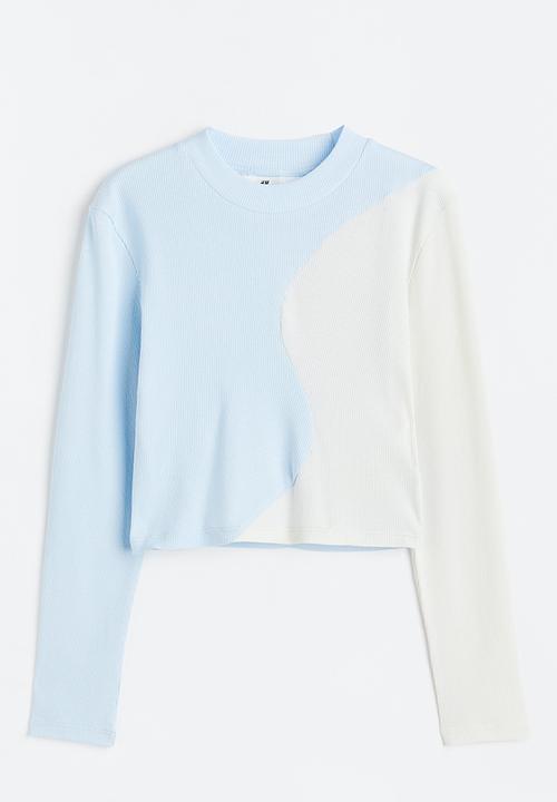 H&M - Long-sleeved jersey top - light blue & white 
