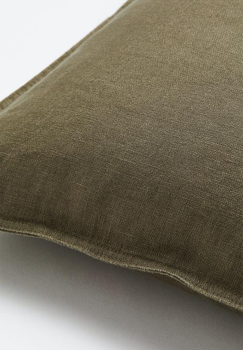 H&M - Washed linen cushion cover - dark khaki green 