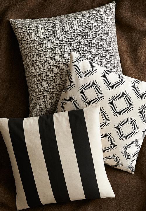 H&M - Striped linen-blend cushion cover - dark grey/white 