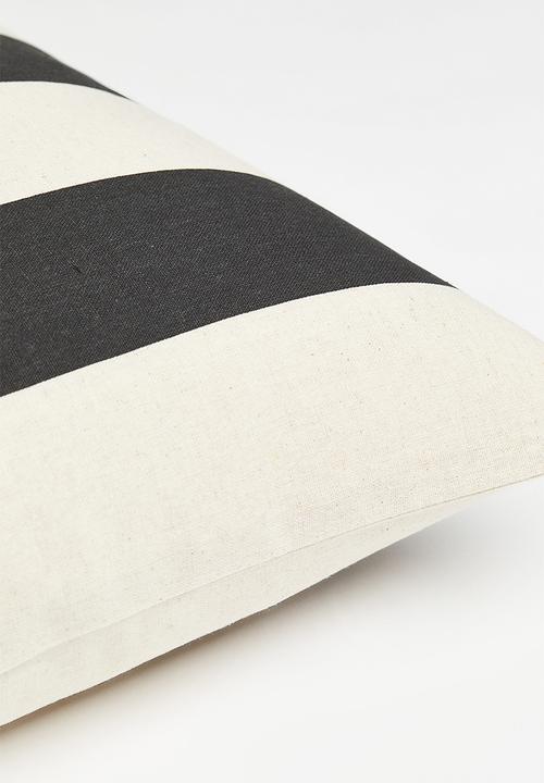 H&M - Striped linen-blend cushion cover - dark grey/white 