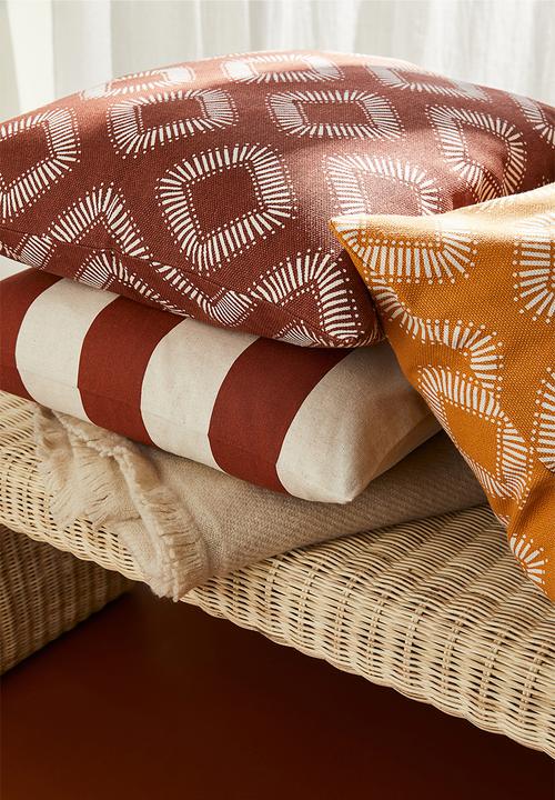 H&M - Patterned cushion cover - rust brown/white 