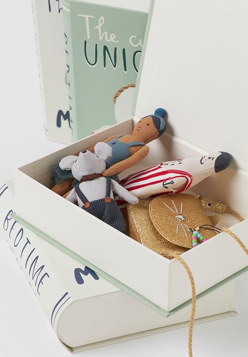 H&M - Book-shaped storage box - light green/unicorn 