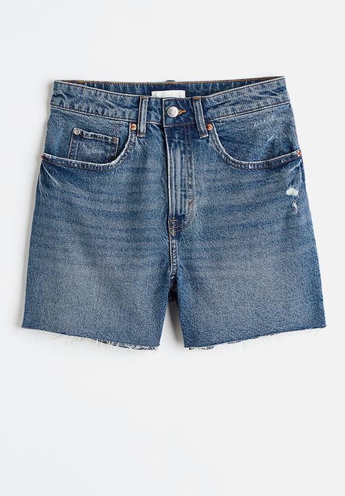 H&M - High waist denim shorts - denim blue 