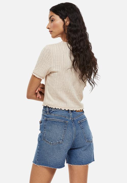 H&M - High waist denim shorts - denim blue 