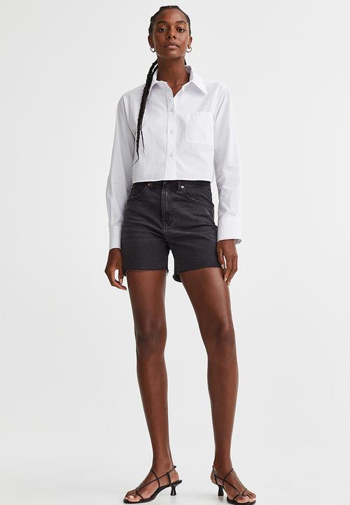 H&M - High waist denim shorts - dark grey 