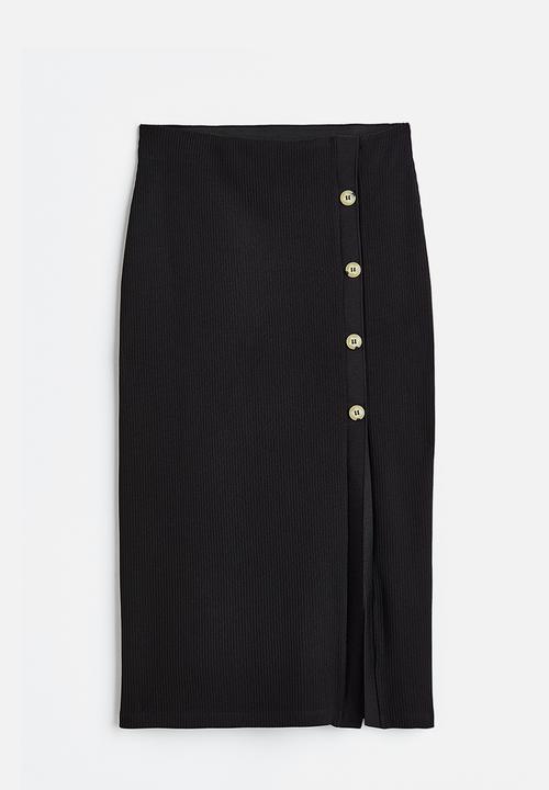 H&M - Button-detail ribbed skirt - black