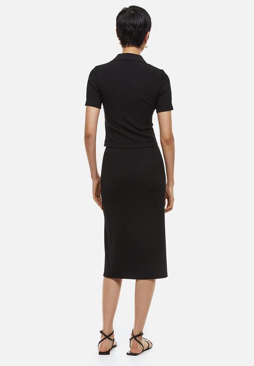H&M - Button-detail ribbed skirt - black