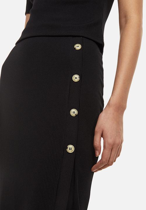 H&M - Button-detail ribbed skirt - black