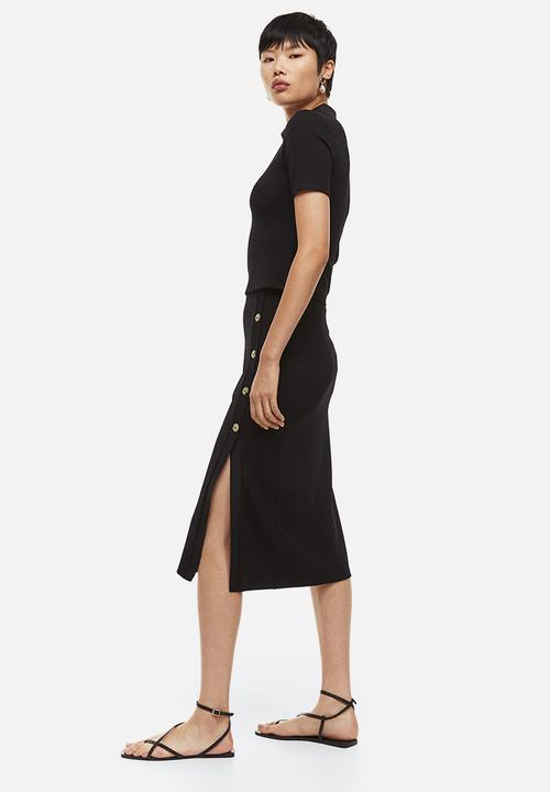 H&M - Button-detail ribbed skirt - black