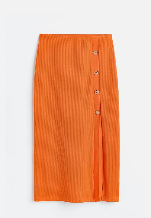 H&M - Button-detail ribbed skirt - orange