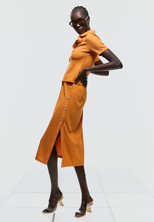 H&M - Button-detail ribbed skirt - orange