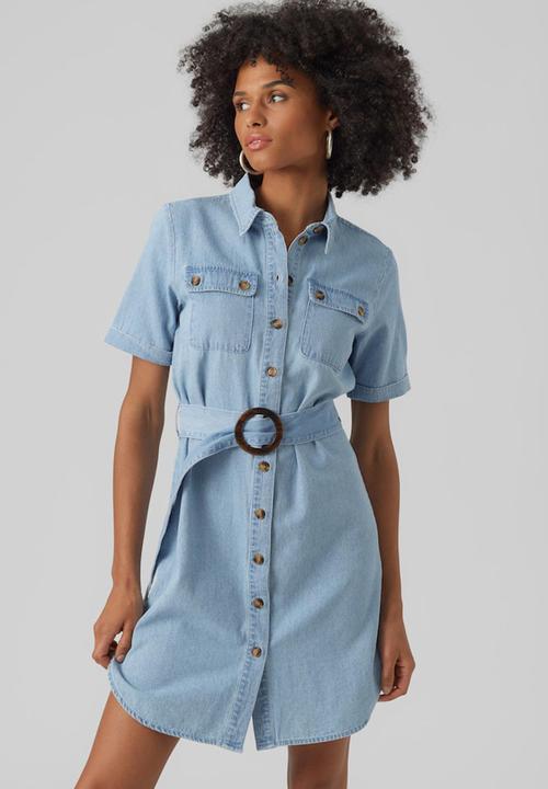 Vero Moda - Silvia short sleeve denim dress lcs - light blue denim