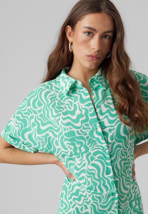 Vero Moda - Frida gin short sleeve wide dress woven - jade cream frida