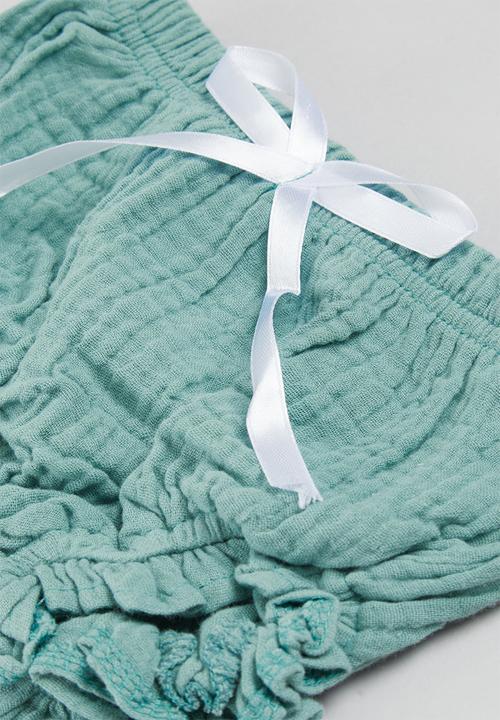 Pop Candy - Ruffle hem cami and shorts set - green & white