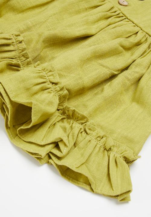 Pop Candy - Sleeve ruffle top and short set - olive green