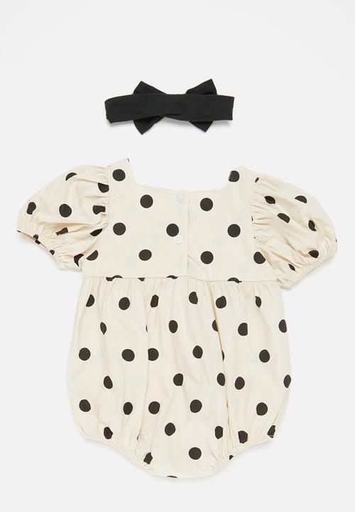 Pop Candy - Puff sleeve romper and headband set - neutral & black