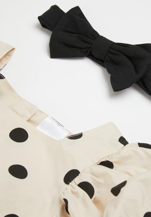 Pop Candy - Puff sleeve romper and headband set - neutral & black