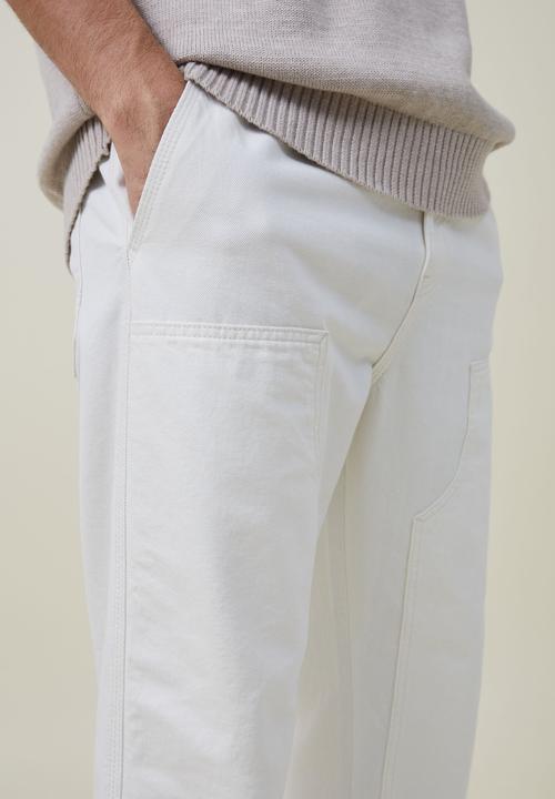 Cotton On - Elastic worker jean - painter white double knee