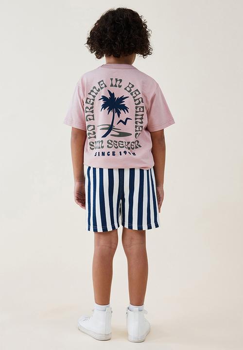 Cotton On - Henry slouch short - in the navy/vanilla stripe