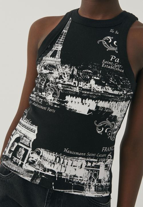 Supré  - Ana high neck graphic tank - black/paris collage
