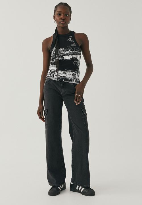 Supré  - Ana high neck graphic tank - black/paris collage