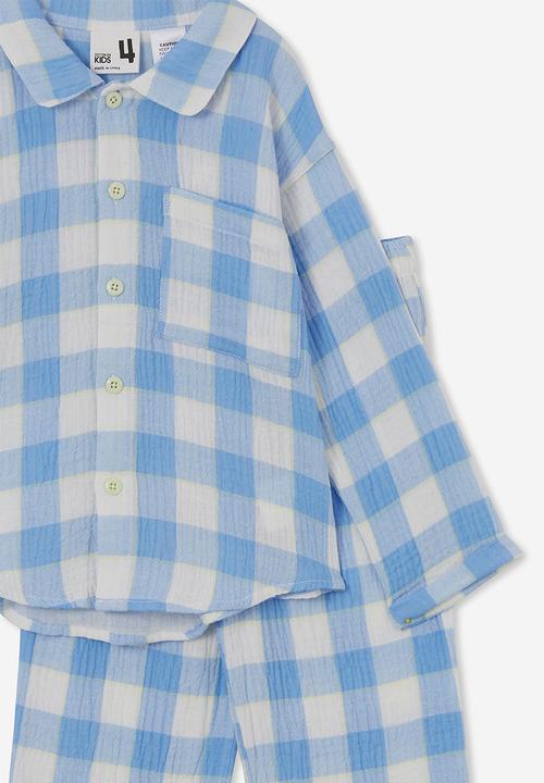 Cotton On - Austin long sleeve pyjama set - dusk blue/gingham