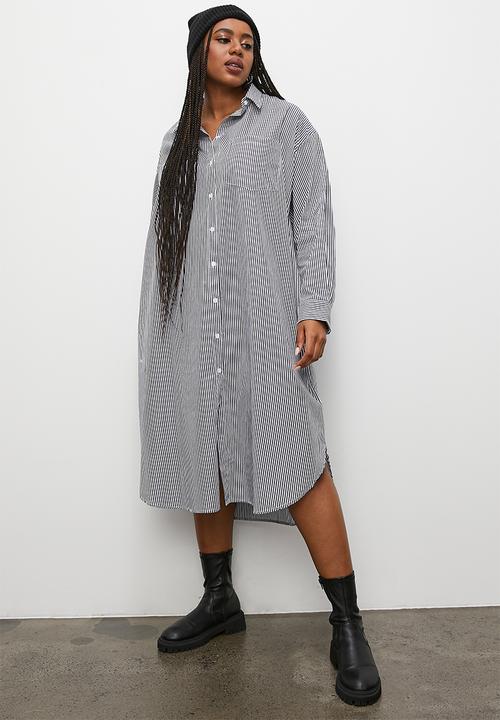 Superbalist - Long sleeve midi shirt dress - black & white
