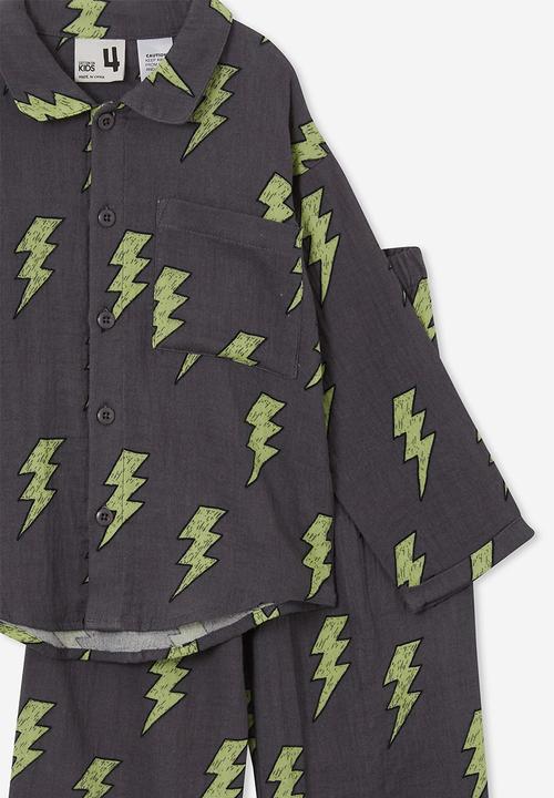 Cotton On - Austin long sleeve pyjama set - rabbit grey/sketchy bolt