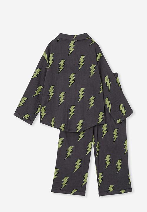 Cotton On - Austin long sleeve pyjama set - rabbit grey/sketchy bolt
