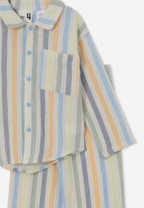 Cotton On - Austin long sleeve pyjama set - multi/dusk blue stripe
