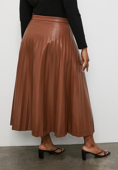Superbalist - Pu pleated skirt - tobacco