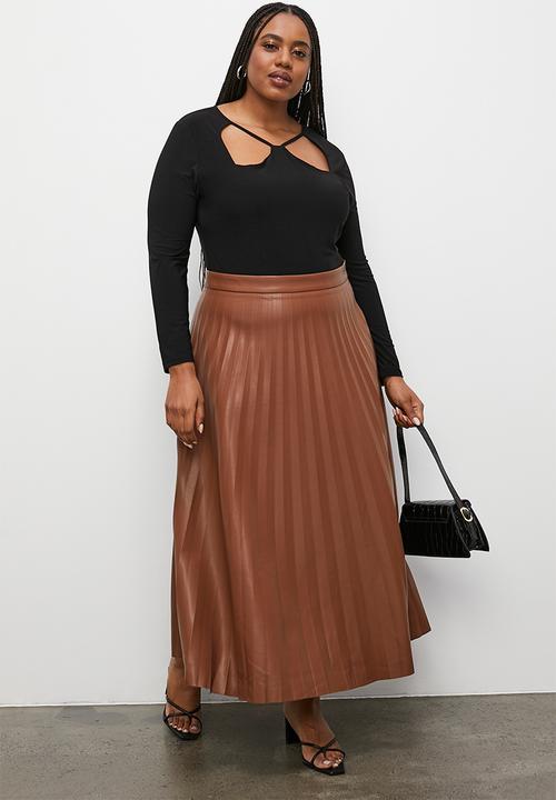 Superbalist - Pu pleated skirt - tobacco